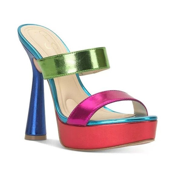Jessica Simpson Sempira Metallic Rainbow Slip On Platform Block Heel Sandals 10 - Picture 3 of 16